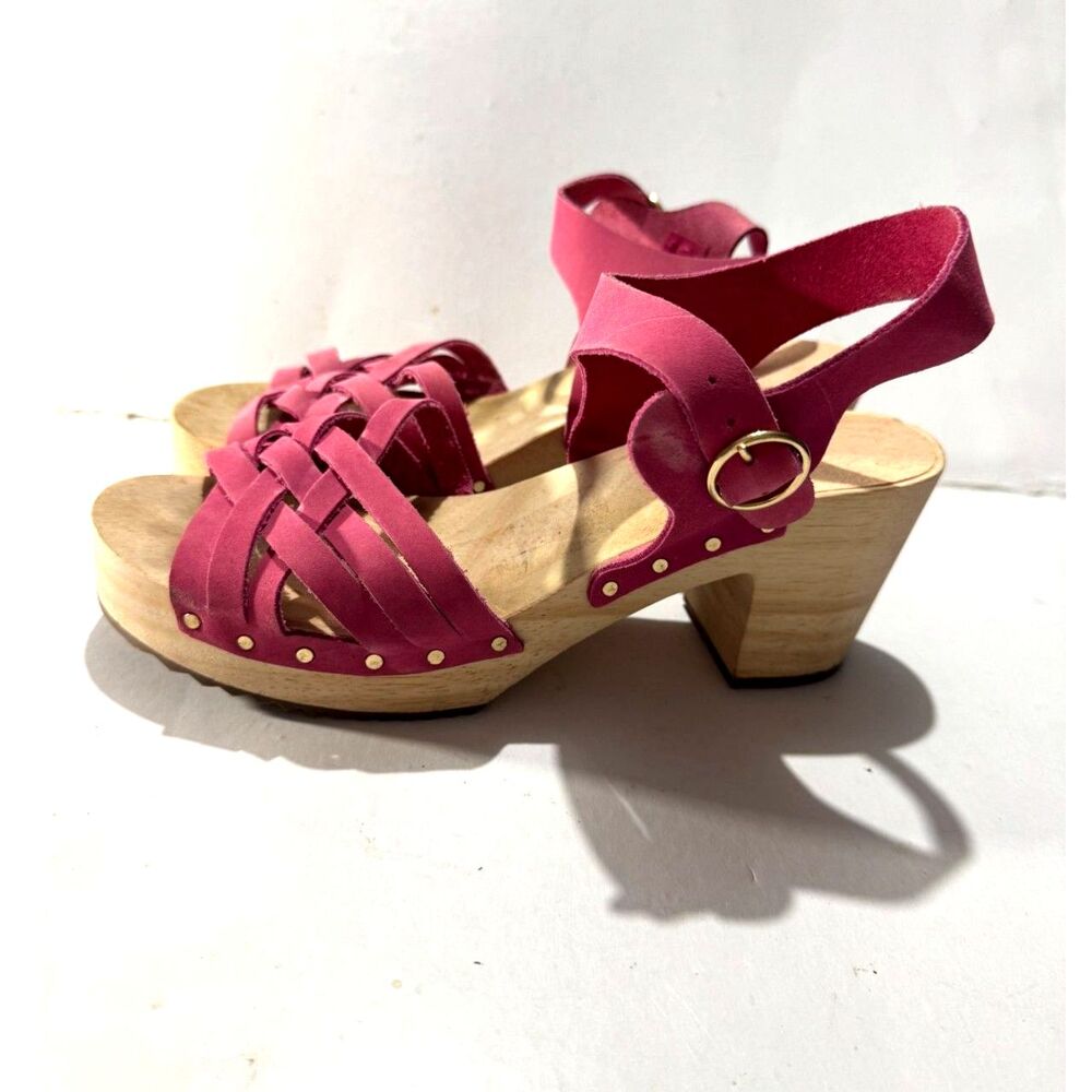 Loft Leather upper heeled sandals platform chunky gladiator wooden sole women 8
